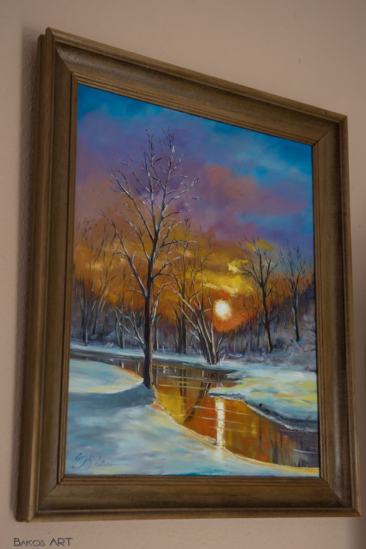 Sunrise in the forest 50x40cm oil  on panel