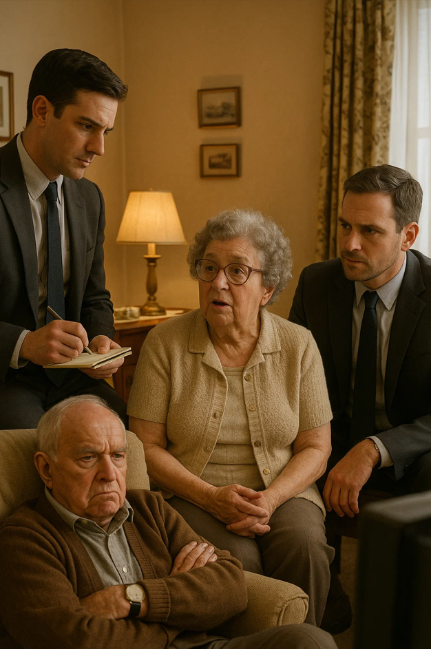Detective Trevor and Dalton talking to Mr and Mrs. Fritz