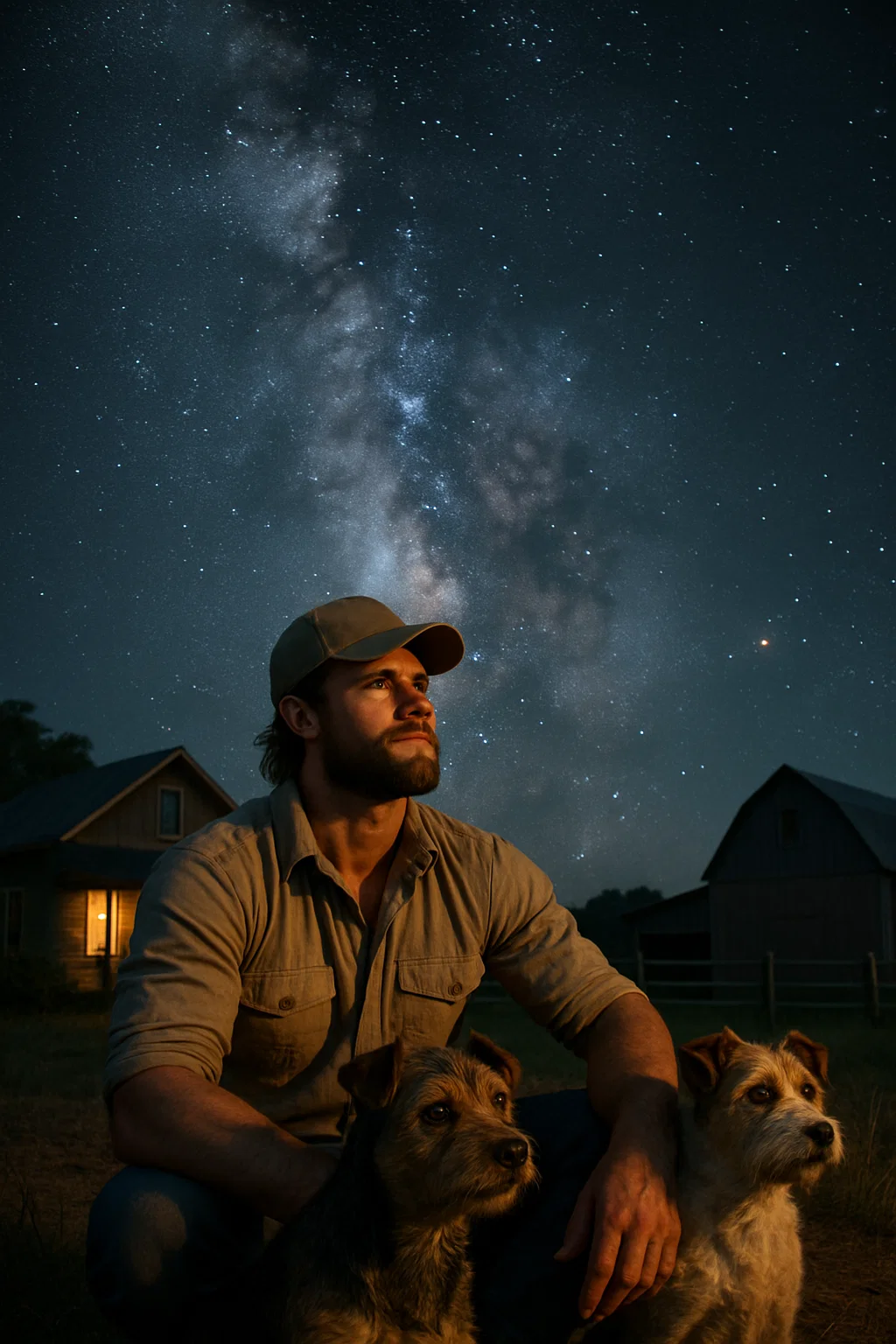 Dave at night on his farm