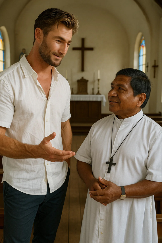 Dave talks to father Charles